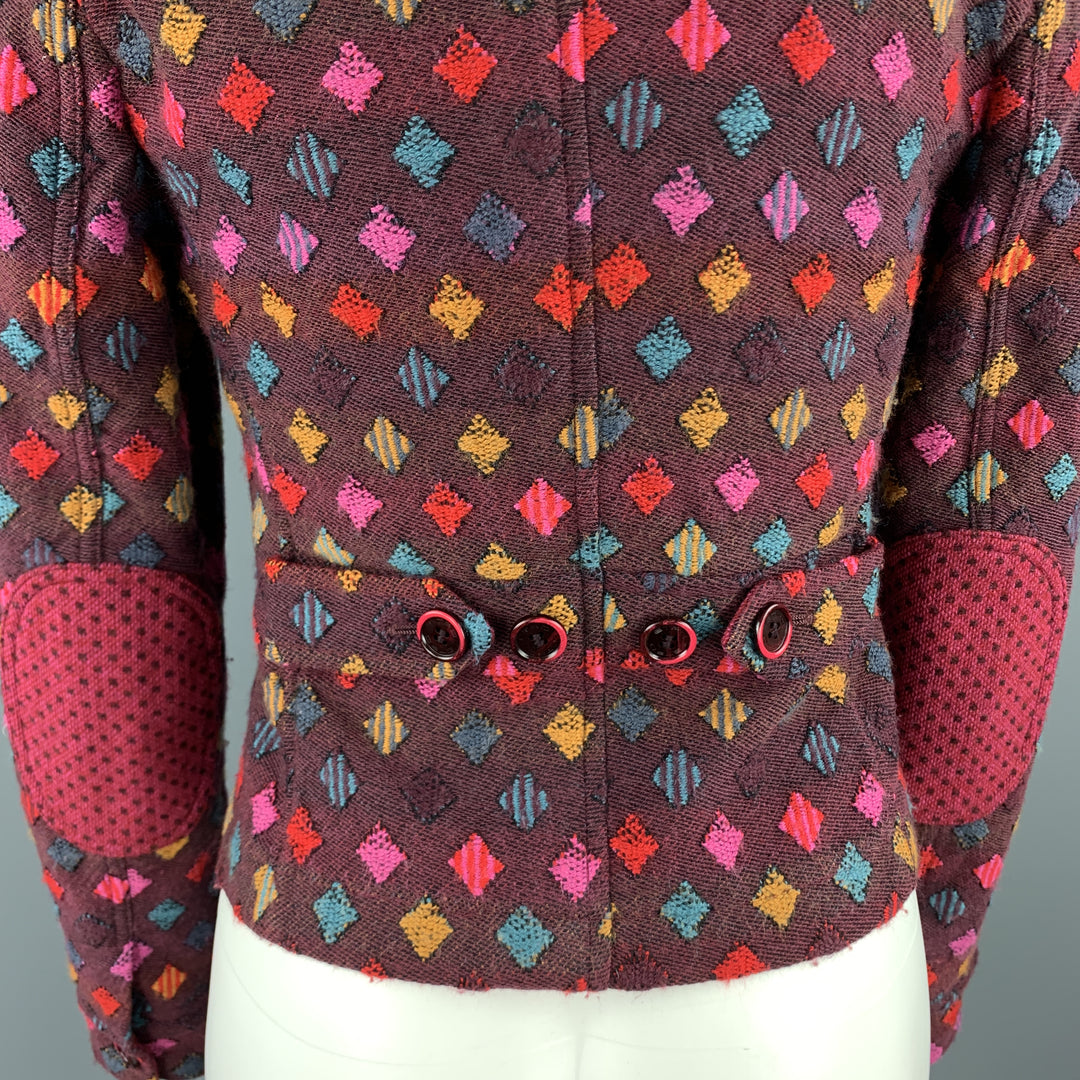 ETRO Size 6 PLum Multi-Color Print Wool Blend Knit Cropped Blazer