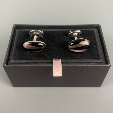 THOMAS PINK Black Silver Tone Cuff Links