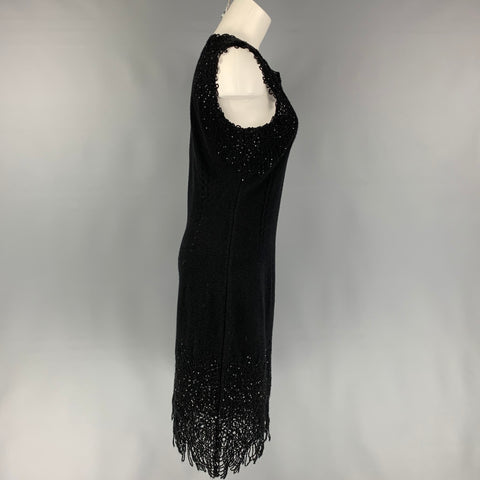OSCAR DE LA RENTA 2012 Taille M Robe de cocktail à paillettes en mélange de laine vierge noire