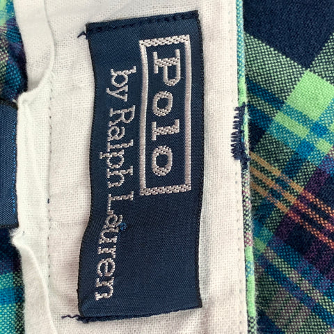 POLO by RALPH LAUREN Size 32 Green & Navy Plaid Cotton Zip Fly Shorts