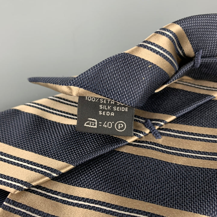 ERMENEGILDO ZEGNA Navy & Taupe Diagonal Stripe Silk Tie