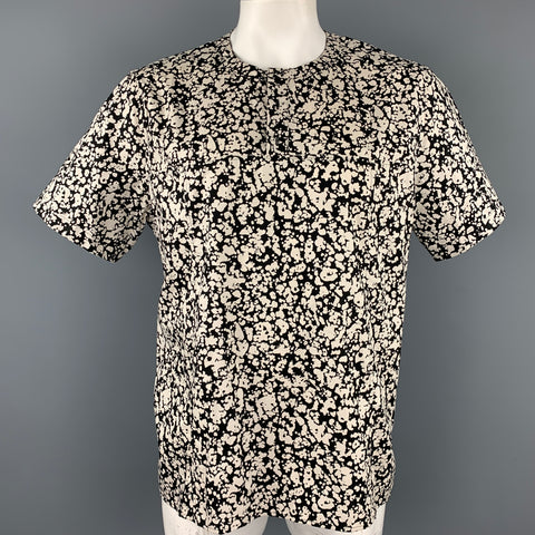 CHRISTOPHER KANE Size XXL Black & White Splattered Cotton Short Sleeve Shirt
