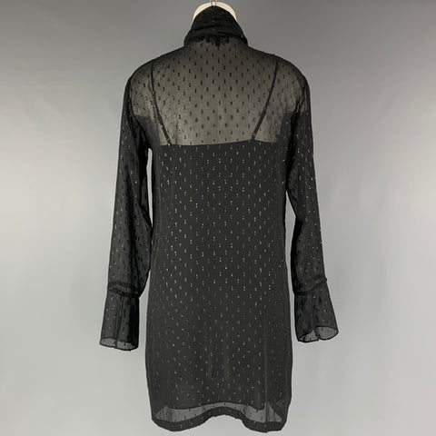 THEORY Size 2 Black Silk  Metallic Textured Bow Dress
