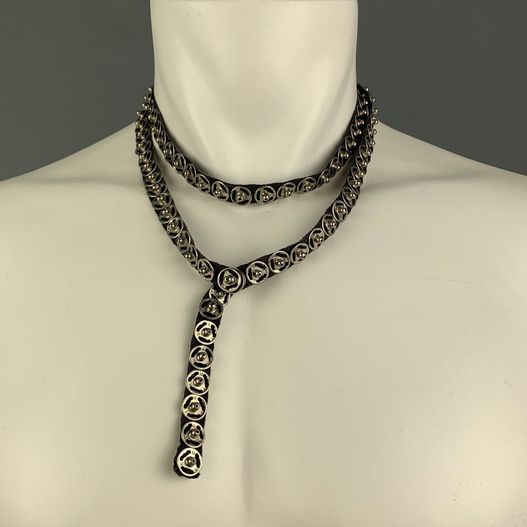 ANN DEMEULEMEESTER Black Silver Ribbon Snaps Bracelet