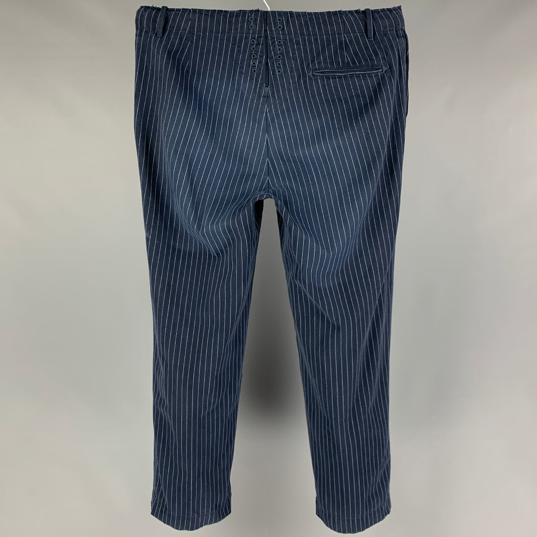 POLO par RALPH LAUREN Taille 34 Pantalon décontracté en coton à fines rayures blanc marine avec braguette boutonnée