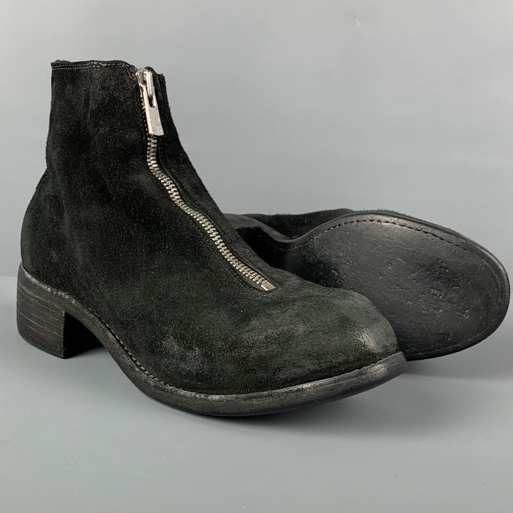 GUIDI Size 8 Black Leather Distressed Boots
