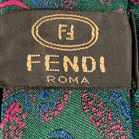 FENDI Cravate en soie Paisley vert violet