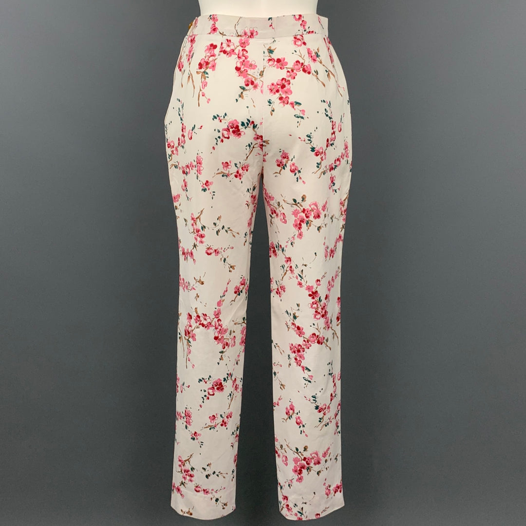 VIVIENNE WESTWOOD Size 8 White & Pink Floral Cotton Casual Pants