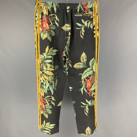BODE Size 34 Grey Green Leaf Print Cotton Drawstring Casual Pants