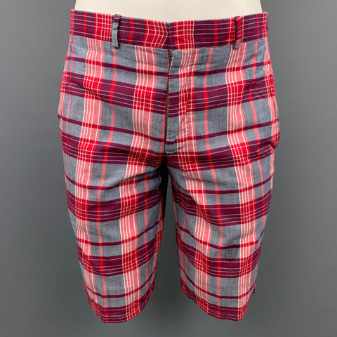 GITMAN VINTAGE Size 30 Red & Grey Plaid Cotton Zip Fly Shorts