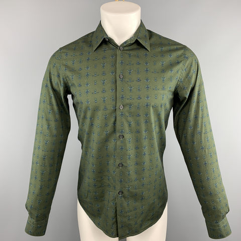 GIVENCHY Camisa de manga larga con botones de algodón con estampado verde oliva talla S