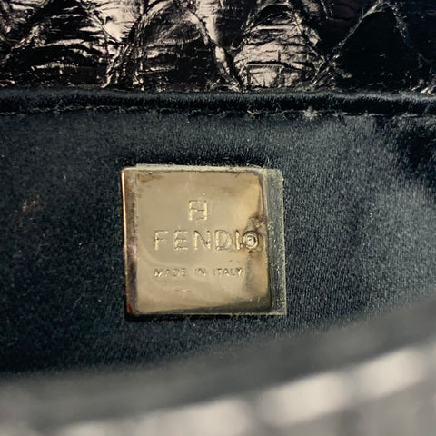 FENDI Mini bolso Zucca de noche con piel de serpiente negra