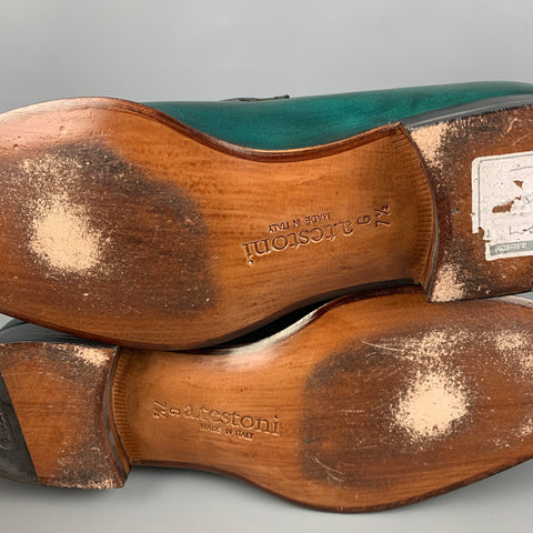 A. TESTONI Size 8.5 Green Antique Leather Slip On Loafers