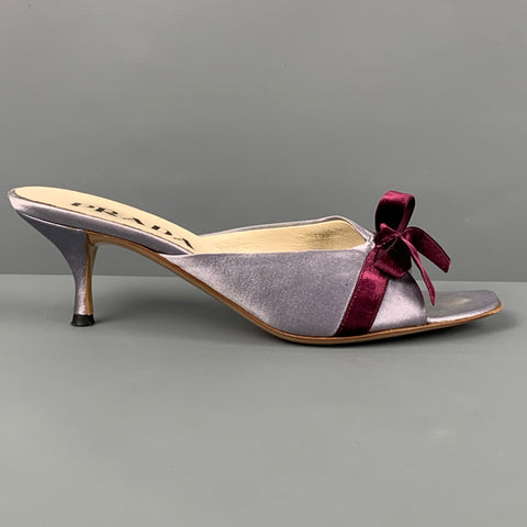 PRADA Talla 5.5 Sandalias con lazo tipo mulas de seda lavanda