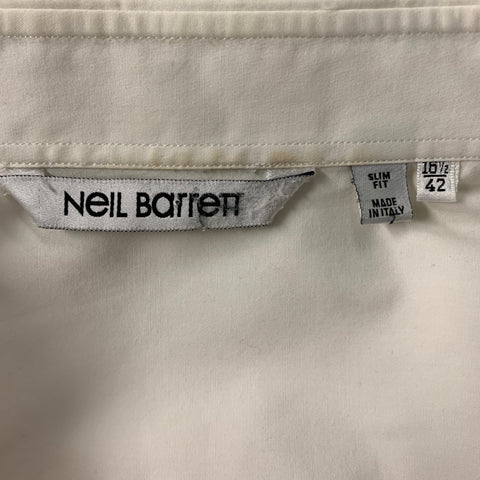 NEIL BARRETT Size L White Black Print Cotton Button Up Long Sleeve Shirt