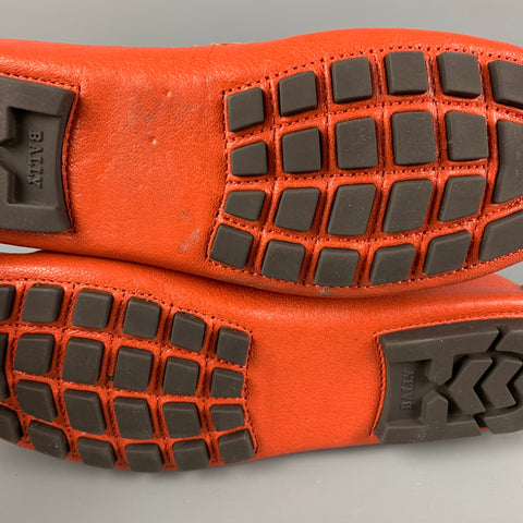 BALLY Size 7.5 Orange Leather Drivers Loafers