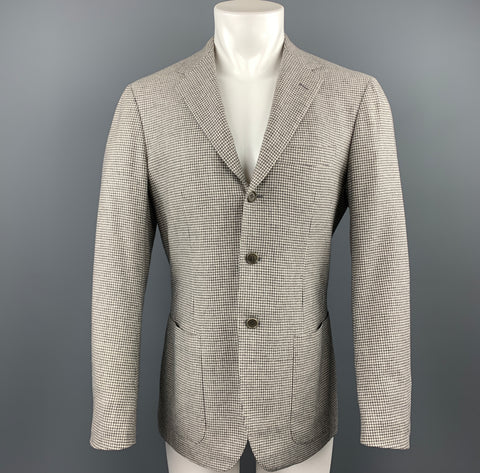 SARTORIO Size 38 Grey Houndstooth Wool / Cashmere Notch Lapel Sport Coat