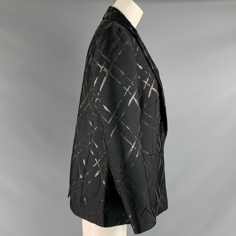 ESCADA Taille 12 Blazer abstrait en mélange de polyester noir argent