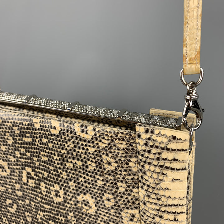 JERI RICE Beige Embossed Faux Leather Rhinestone Evening Handbag