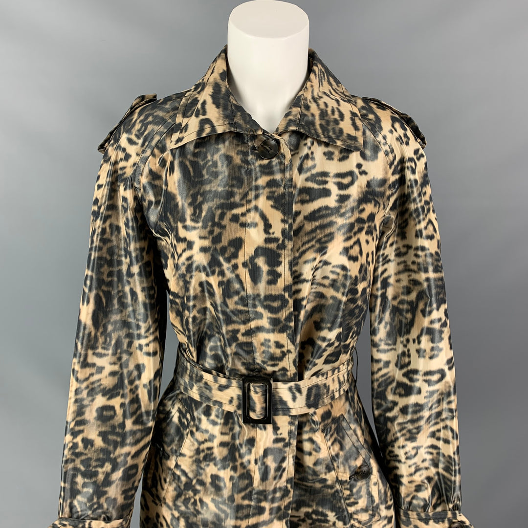 CARLISLE Size 10 Tan & Black Animal Print Polyester Belted Coat