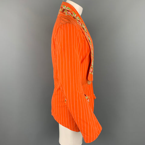WALTER VAN BEIRENDONCK Size XL Orange Embroidery Cotton Shawl Lapel Sport Coat