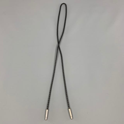 VINTAGE Black Silver Woven Leather Bolo Tie