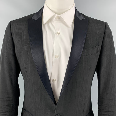 D&G by DOLCE & GABBANA Size 36 Black Jacquard Acetate Blend Peak Lapel Sport Coat
