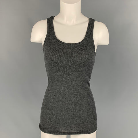 JOHNBULL Size S Grey & Silver Cotton Blend Ribbed Asymmetrical Tank