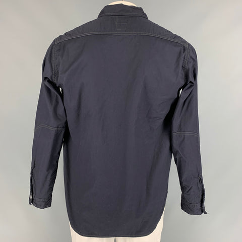 POST O'ALLS Size L Navy Stripe Cotton Patch Pocket Long Sleeve Shirt