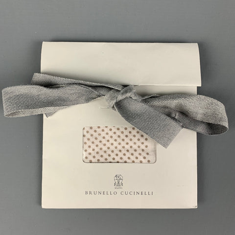 BRUNELLO CUCINELLI White Brown Polka Dot Linen Pocket Square