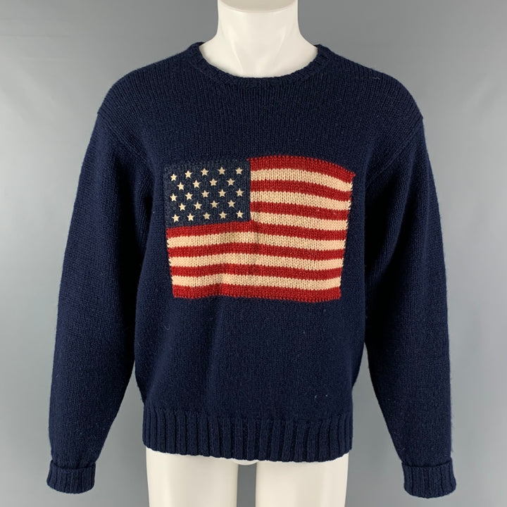 POLO par RALPH LAUREN Taille S Pull en laine drapeau rouge marine