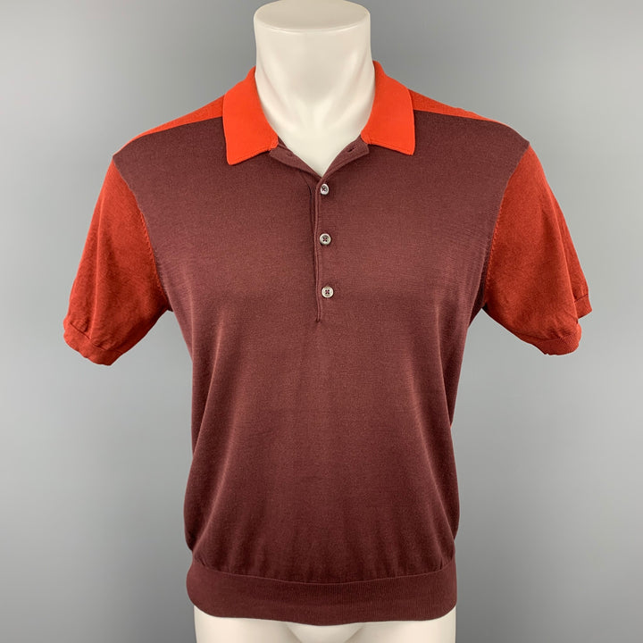 PS by PAUL SMITH Size M Orange & Brown Color Block Cotton Short Sleeve Polo