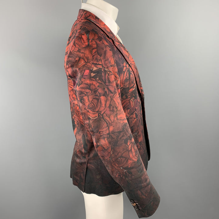 PAUL SMITH Size 40 Burgundy & Black Print Cotton Blend Notch Lapel Sport Coat