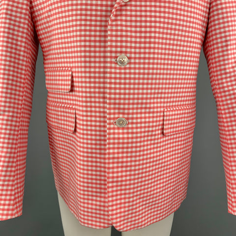 BLACK FLEECE Size 40 Coral & White Checkered Cotton Notch Lapel Sport Coat