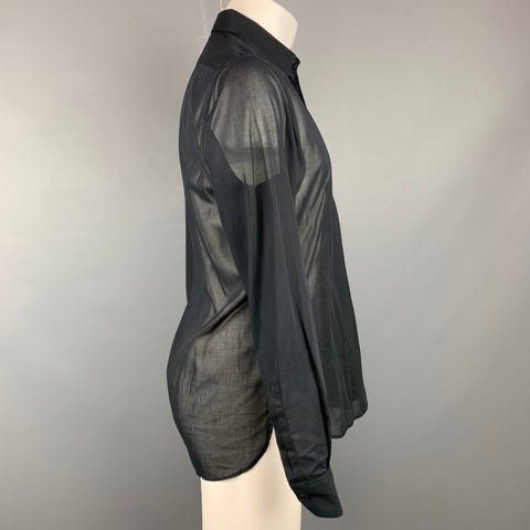 SAINT LAURENT Size S Black See-Through Cotton Button Up Long Sleeve Shirt