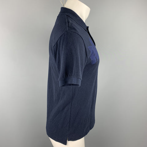 COMME des GARCONS Size S Navy Logo Pique Buttoned Polo