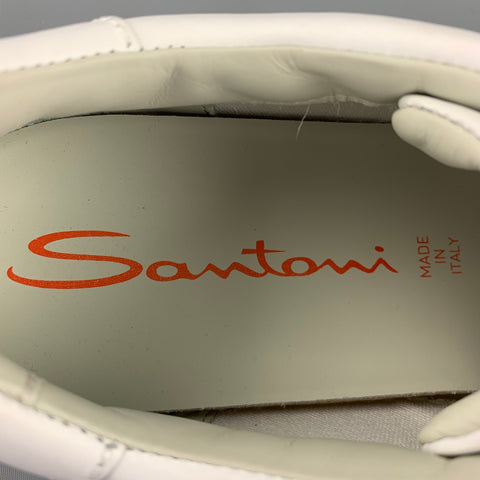 SANTONI Size 12 White Leather Rubber Sole Lace Up Sneakers