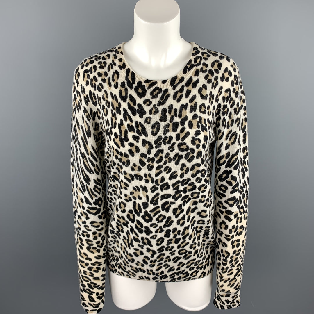 EQUIPO Talla M Jersey de cachemir con estampado de leopardo negro / beige
