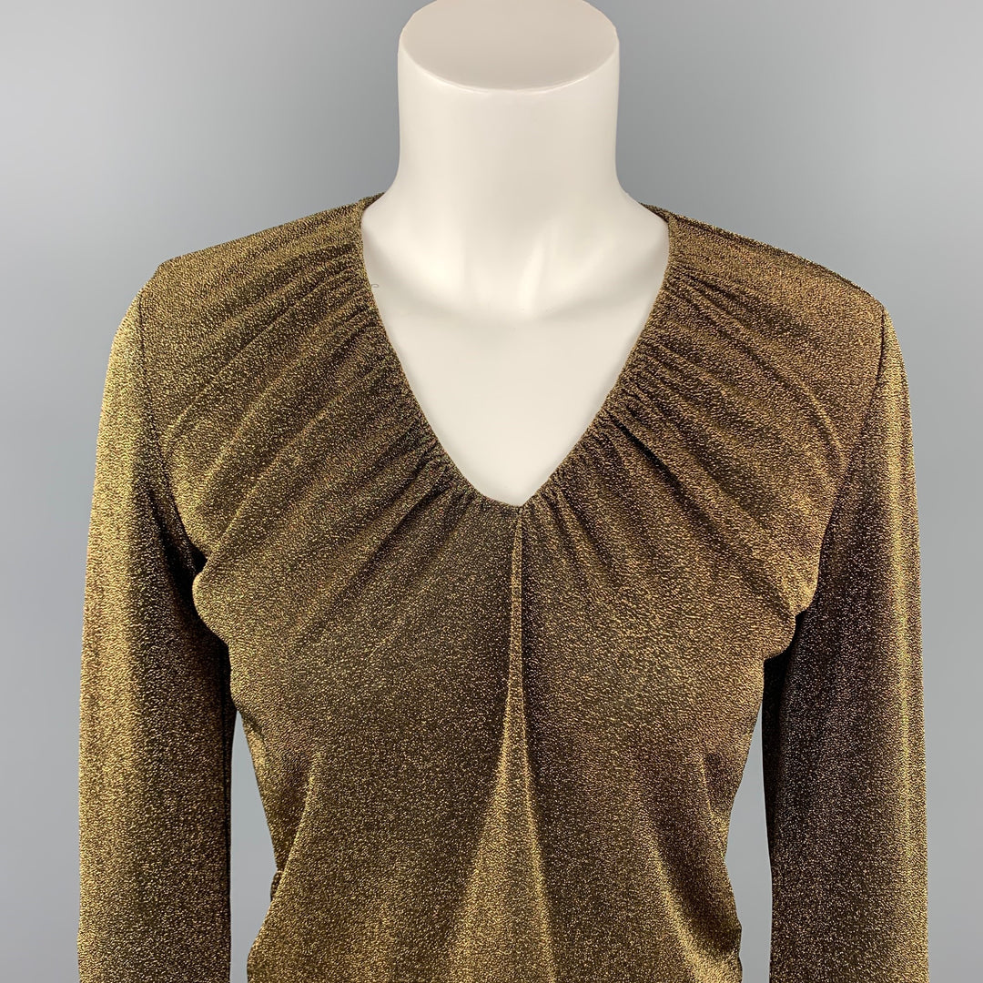 GUCCI Size 6 Gold & Black Lurex Polyester / Nylon V-Neck Dress Top