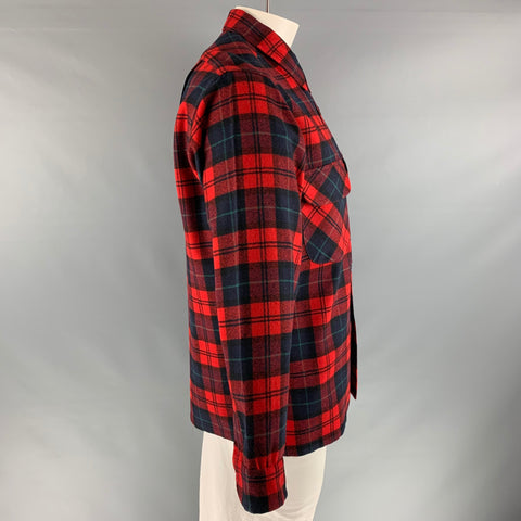PENDLETON Size L Red Black Plaid Virgin Wool Long Sleeve Shirt