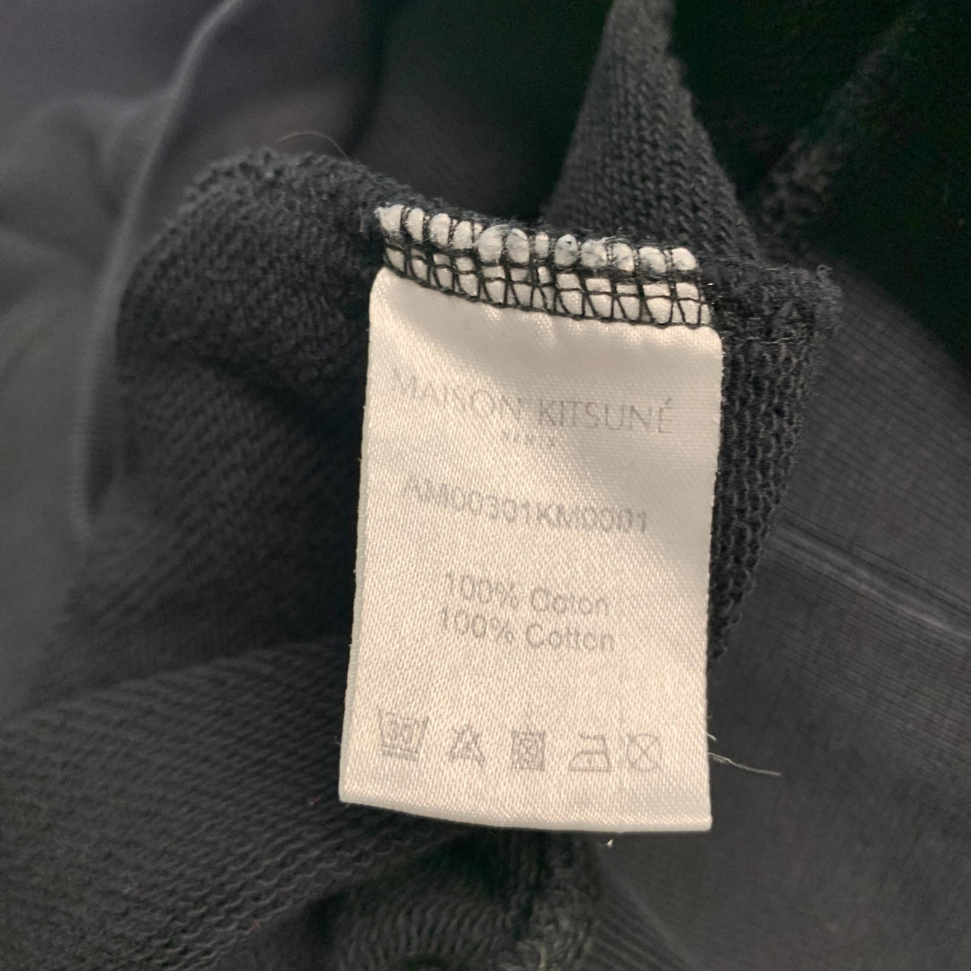 MAISON KITSUNE Size M Black White Graphic Cotton Crew-Neck Sweatshirt