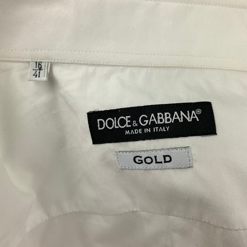DOLCE & GABBANA Size M White Swarovski Applique Cotton Tuxedo Long Sleeve Shirt