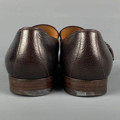 GUCCI Size 8 Brown Pebble Grain Leather Loafers