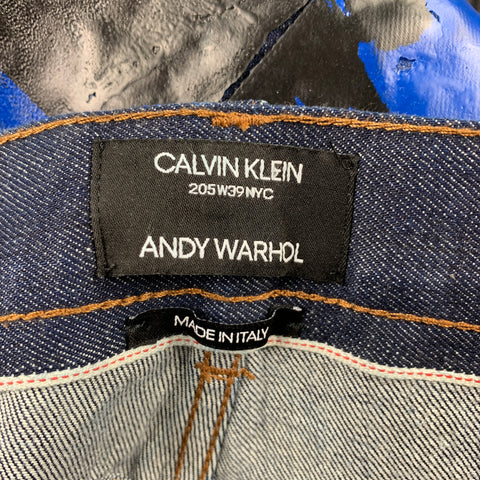 CALVIN KLEIN 205W39NYC by RAF SIMONS x Andy Warhol Size 34 Indigo Sandra Brant Painted Denim Zip Fly Jeans