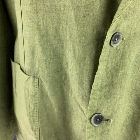 120% LINO Size 46 Green Solid Linen Notch Lapel Sport Coat