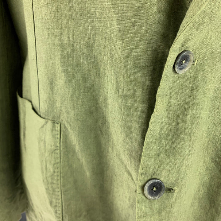 120% LINO Size 46 Green Solid Linen Notch Lapel Sport Coat