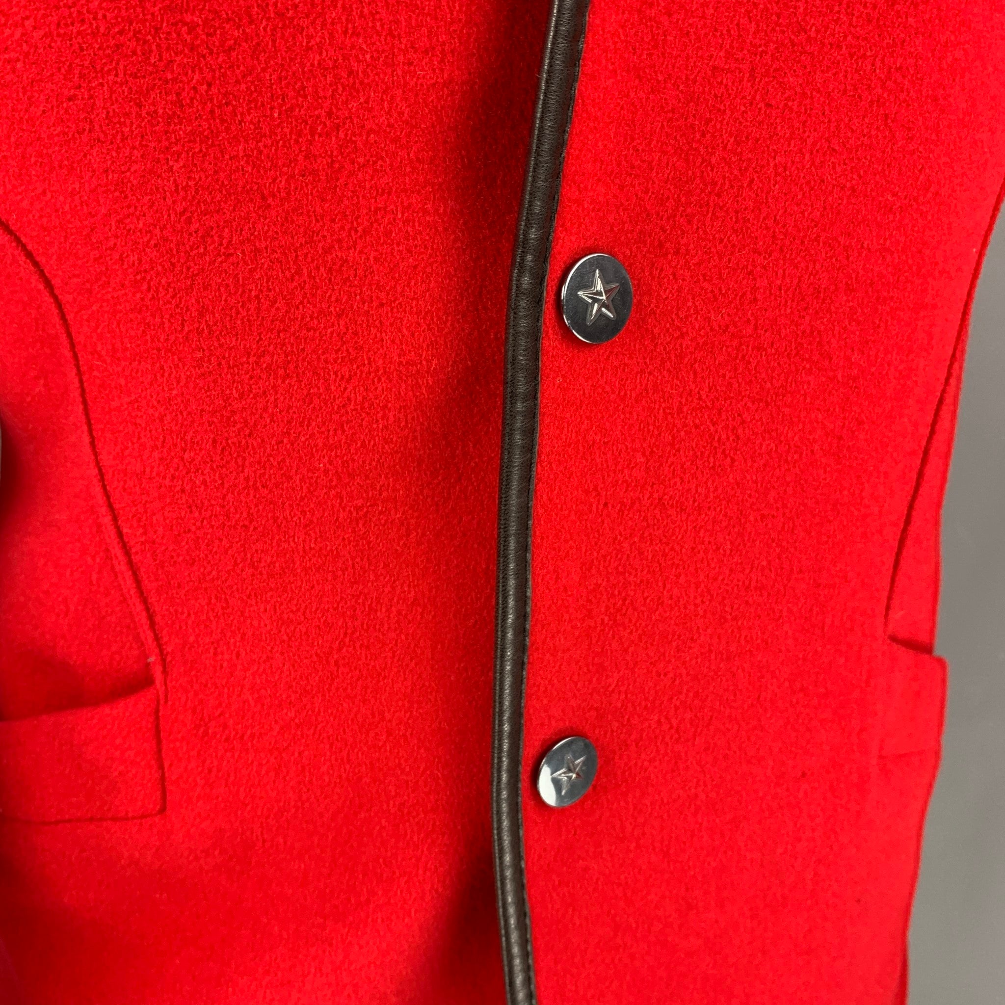 THIERRY MUGLER Size 40 Red Wool Angora Collarless Jacket