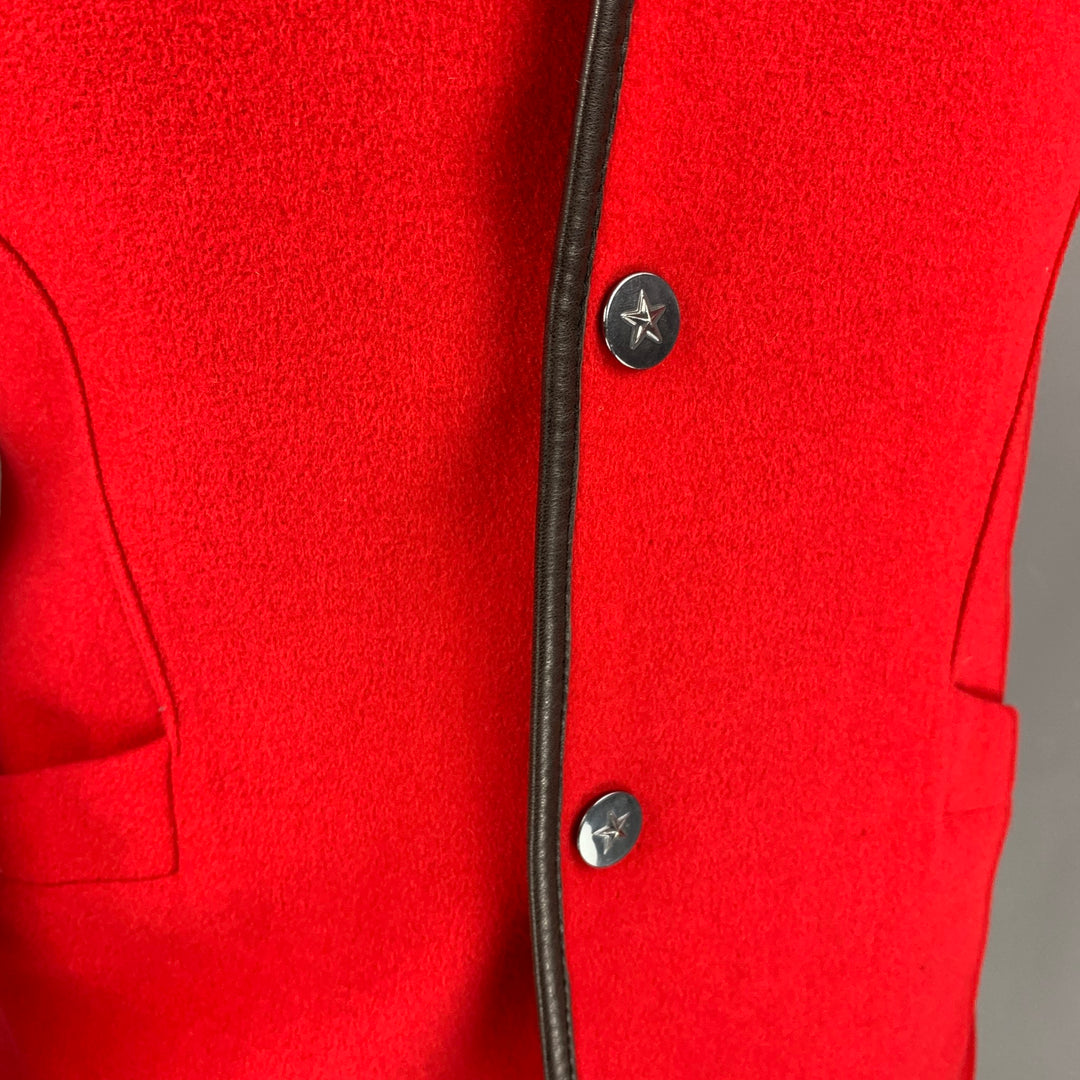 THIERRY MUGLER Size 40 Red Wool Angora Collarless Jacket
