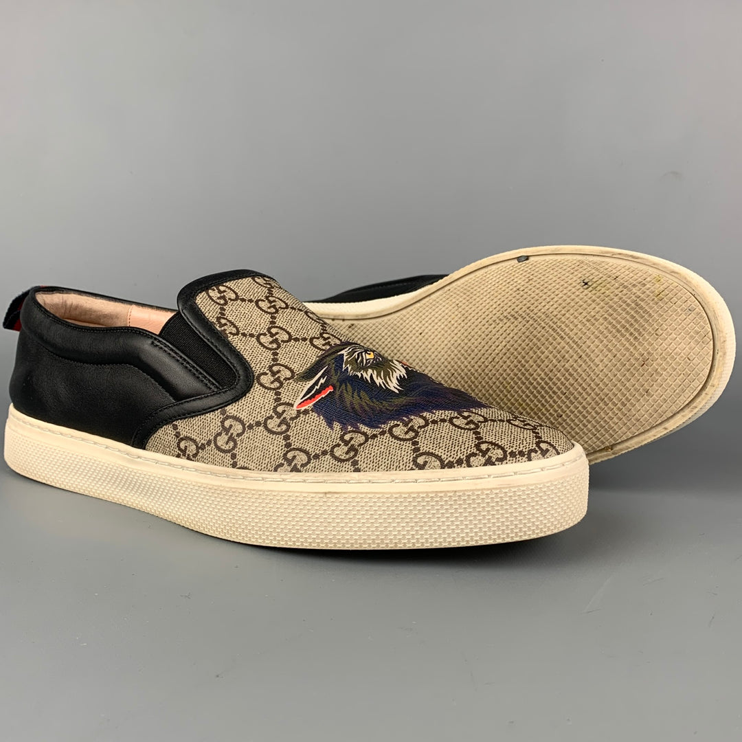 GUCCI Size 9 Multi-Color Wolf's Head Monogram Coated Canvas Slip On Sneakers