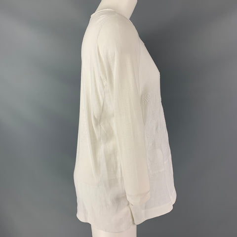 WHYCI Size 8 White Viscose Linen Embroidered Blouse